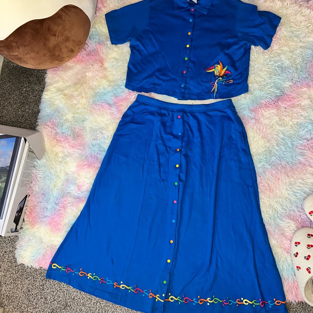 SPANNER Blue Skirt Set with Colorful Accents